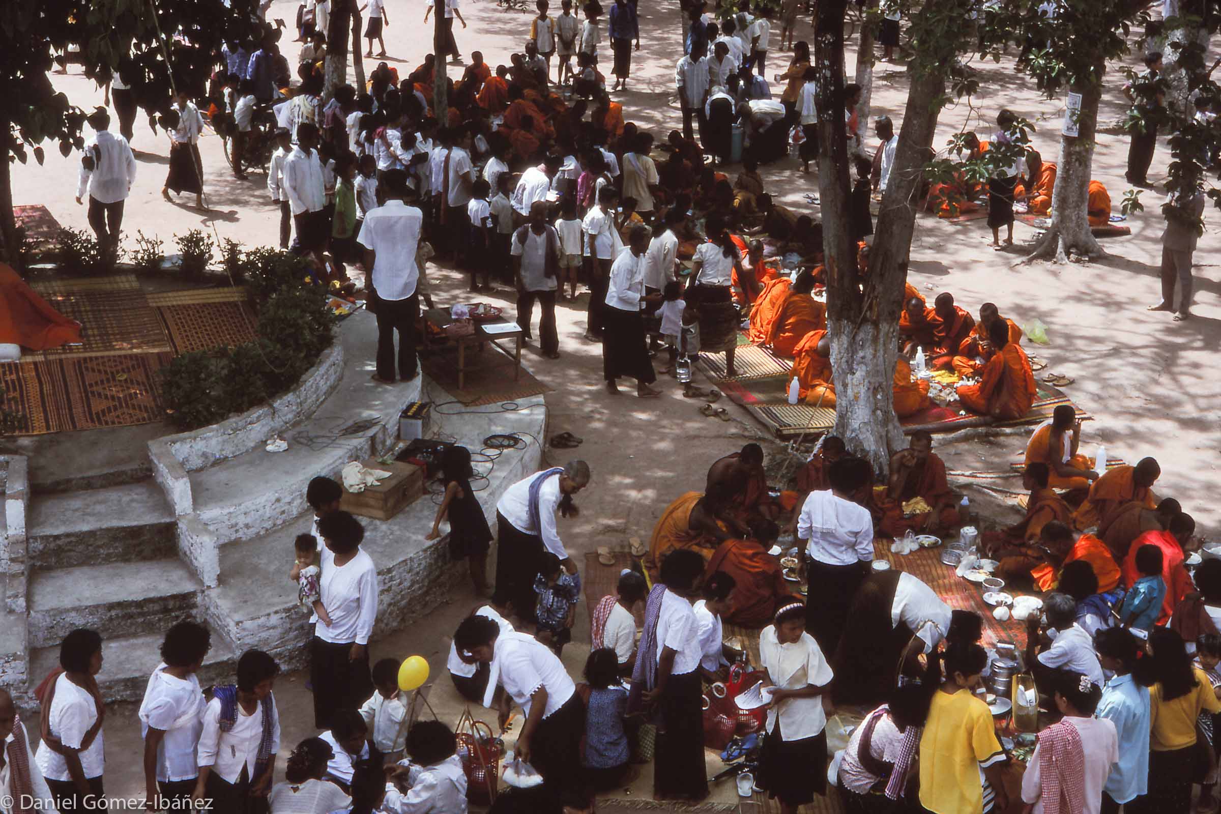 Because of the heat -- and because Theravada Buddhist monks may not take a meal after noon -- each day's walk ended before midday, usually at a pagoda. Women from nearby villages brought food.
