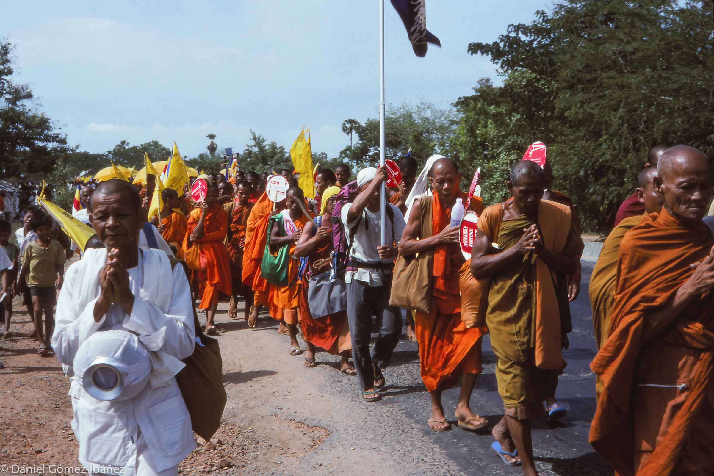 Each year the Peace Walk (Dhammayietra, or Pilgrimage of Truth) went through a different area in Cambodia. These walkers are in Takeo Province, south of Phnom Penh, in 1996.