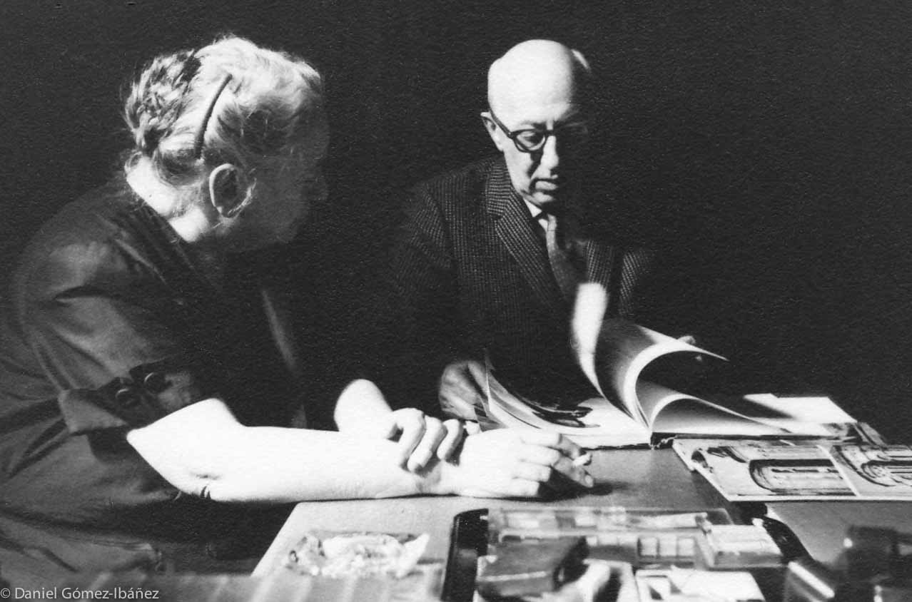 Anna Lesznai and Tibor Gergely in their New York apartment, 1963. Both were artists and members of the influential group of Budapest intellectuals, the "Sunday Circle." They emigrated to the US in 1936. Gergely also illustrated many of the classic children's stories published by Little Golden Books.