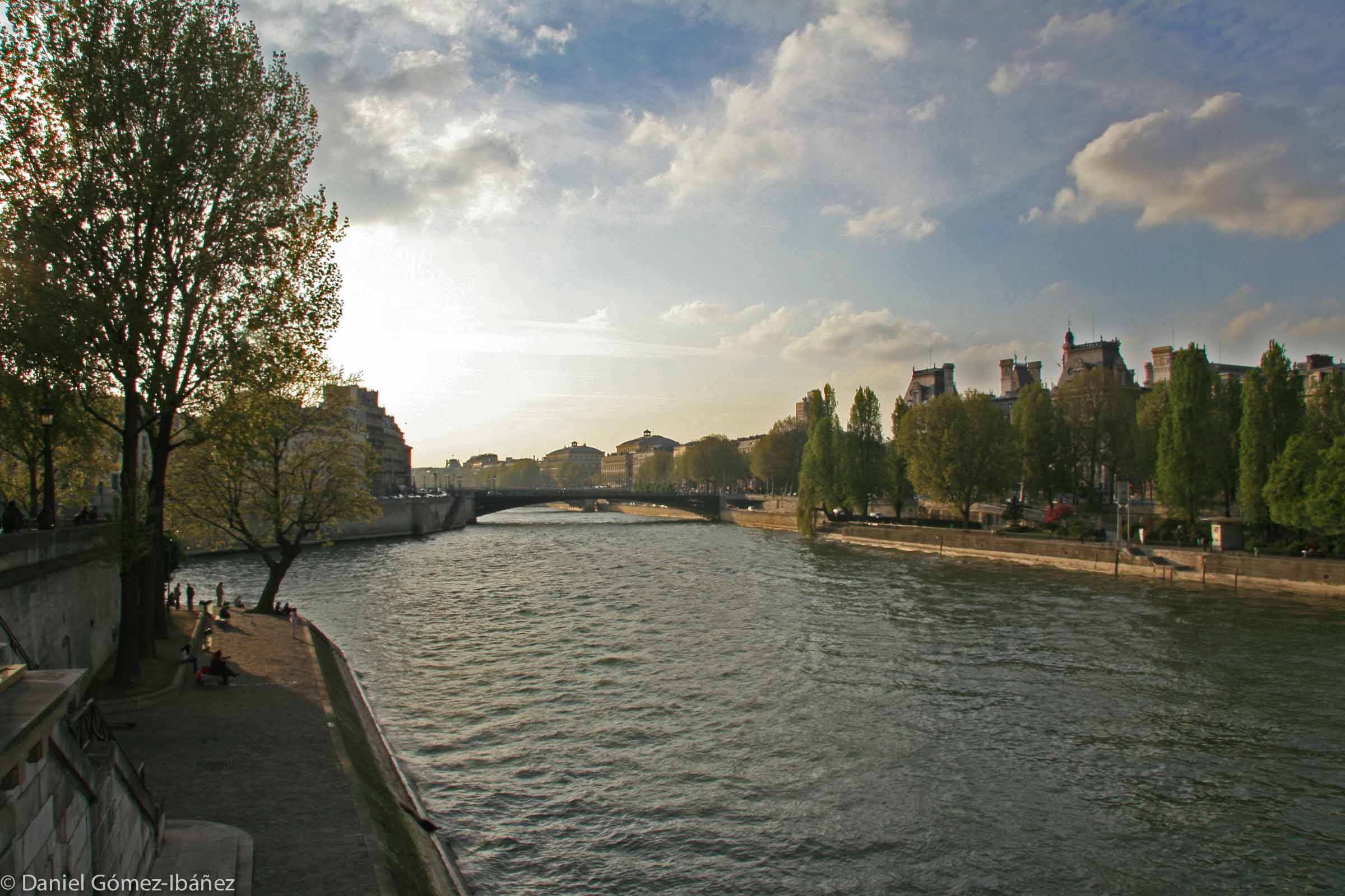 The Seine in April. The view is from the Pont Louis Philippe, looking northwest. The Hôtel de Ville (city hall) is on the right. [Paris, 2006]